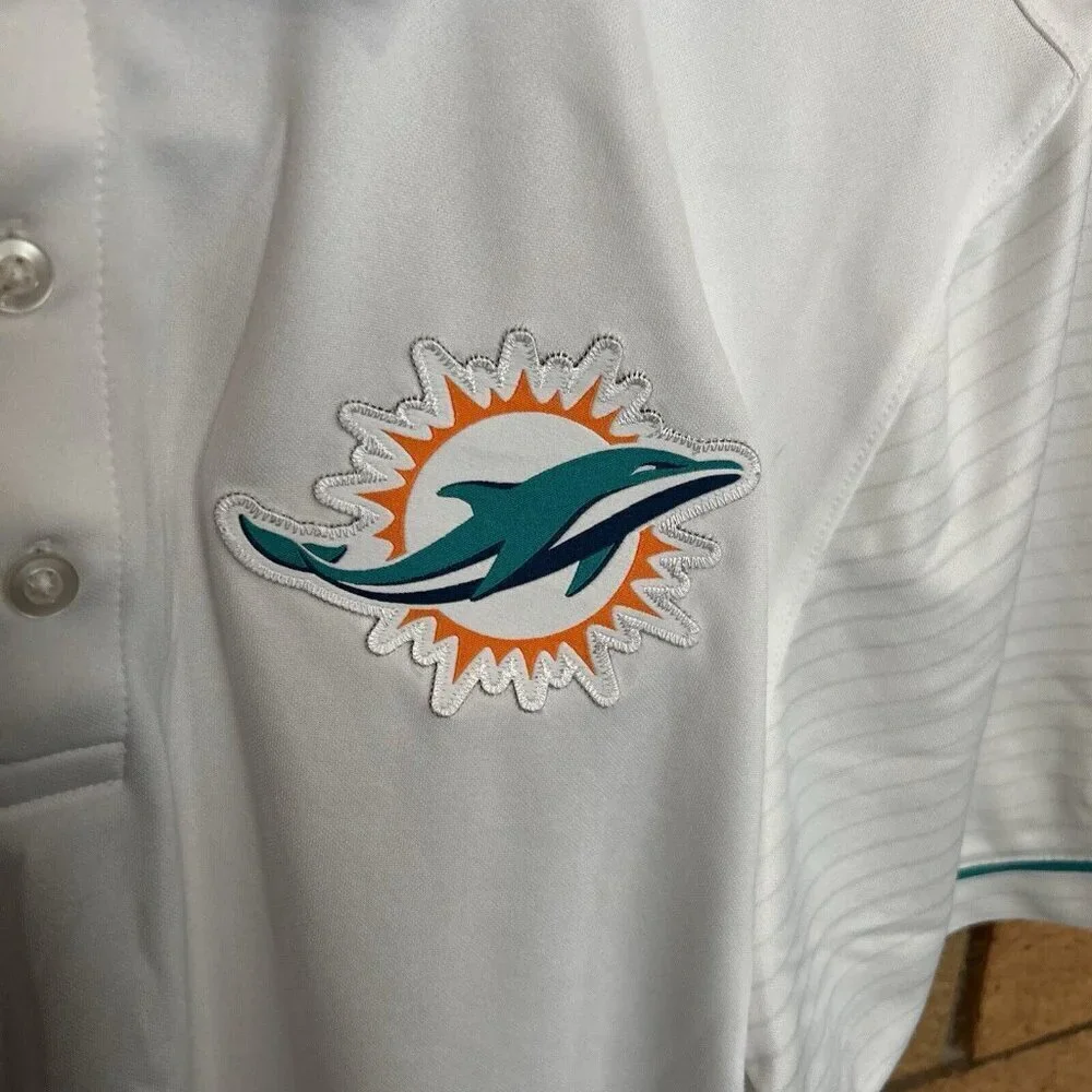 Miami Dolphins Nike Dri-Fit White Sideline Performance Polo Logo Patch Size M